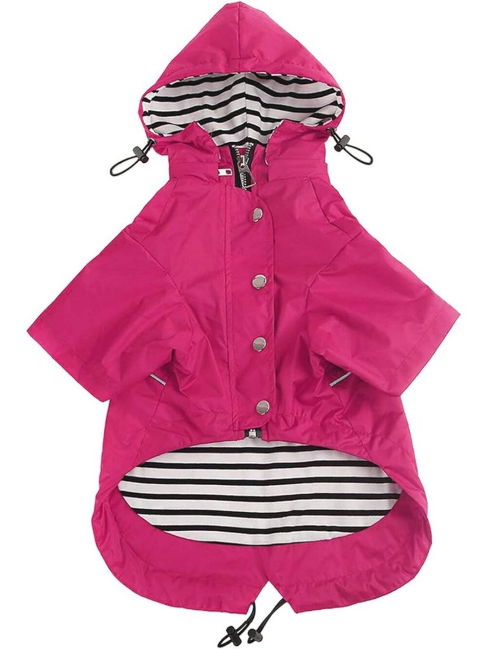 Waterproof Dog Raincoat with Reflective Buttons, Adjustable Hood & Legs - Pink S
